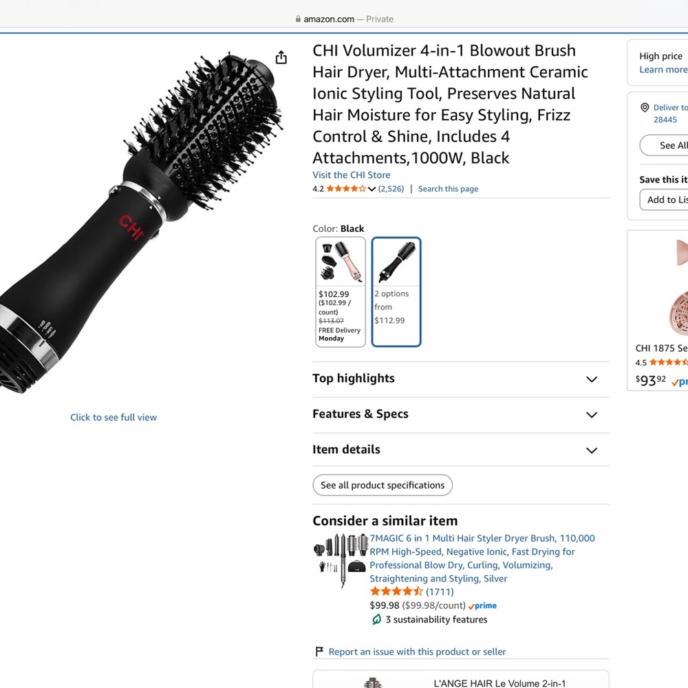 CHI Black 4-in-1 Volumizer Blowout Brush - Multi-Attachment Hair Dryer